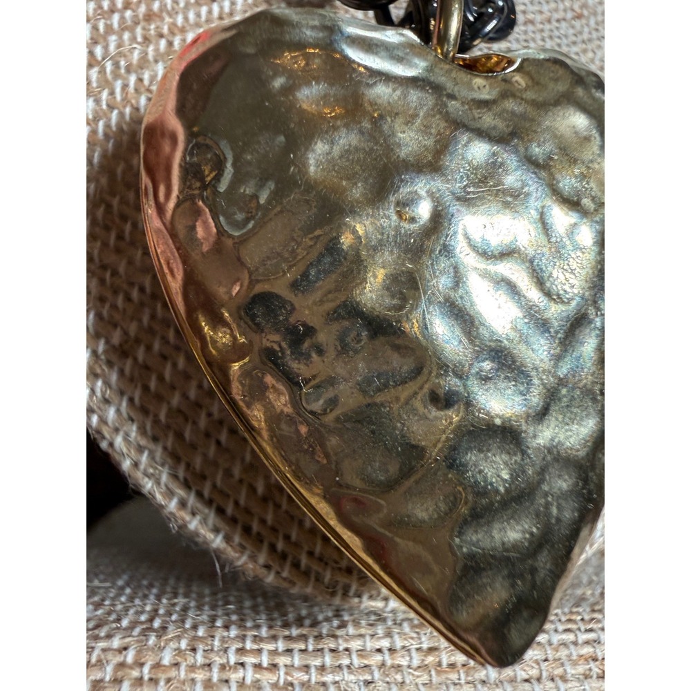 Express signed Chunky Gunmetal Chain Hammered Gold Heart Statement Necklace 36" - Picture 5 of 12